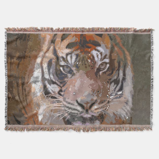 Crazy Paint -  Tiger Throw Blanket (Front)