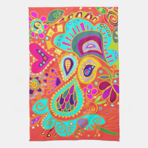 Crazy Paisley Orange Kitchen Towel