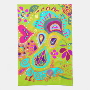Crazy Paisley Towel in LIME green, pink, aqua