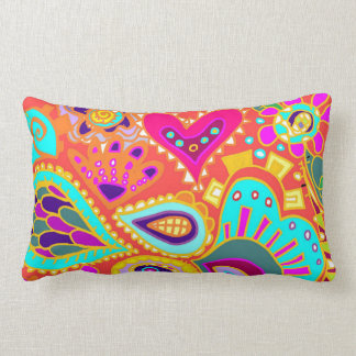 Crazy Paisley TWO sided Lumbar Orange & LIME Lumbar Cushion