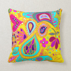 Crazy Paisley Yellow & RED Two-sided Throw Pillow