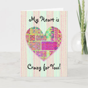 Crazy Patchwork Colourful Heart Love Valentine's Card
