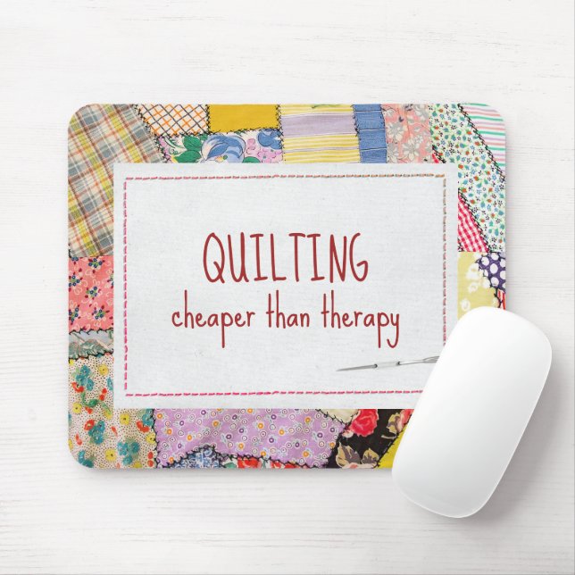Crazy Patchwork Quilt With Fun Quote Mouse Mat (With Mouse)