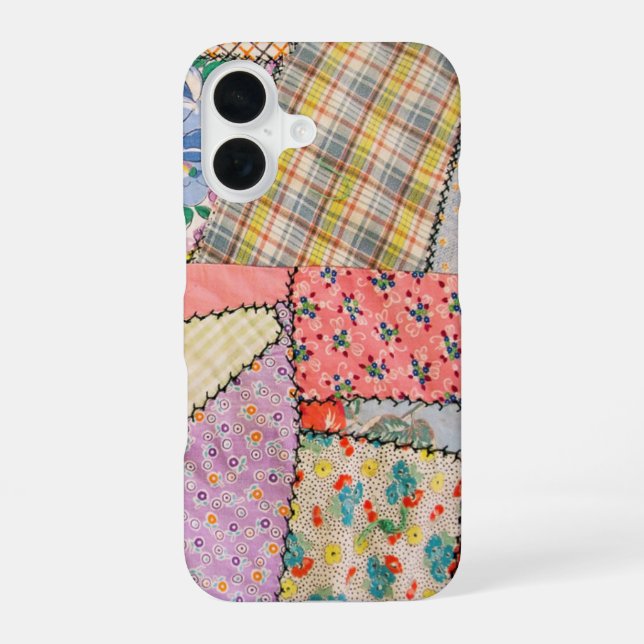 Crazy Patchwork Quilt With Zigzag Stitching iPhone 16 Case (Back)