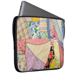 Crazy Patchwork Quilt With Zigzag Stitching Laptop Sleeve