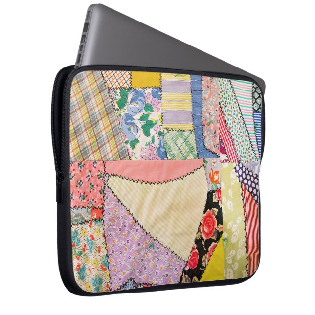 Crazy Patchwork Quilt With Zigzag Stitching Laptop Sleeve (Front Right)