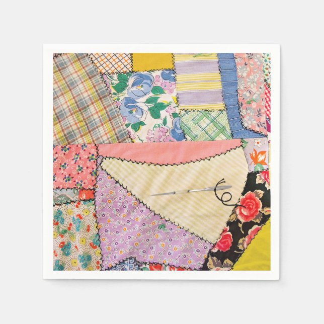 Crazy Patchwork Quilt With Zigzag Stitching Napkin (Front)