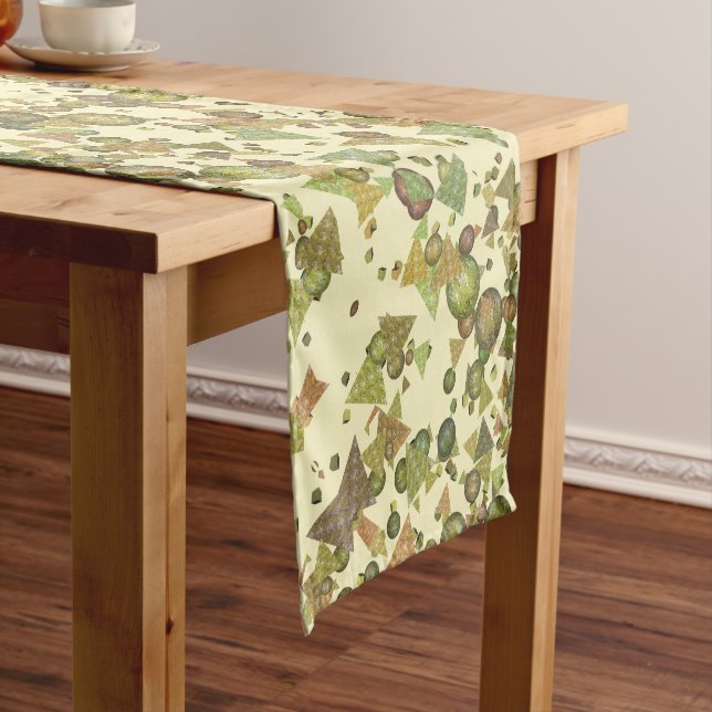 Crazy pattern of geometric shapes, natural colours short table runner (In Situ)