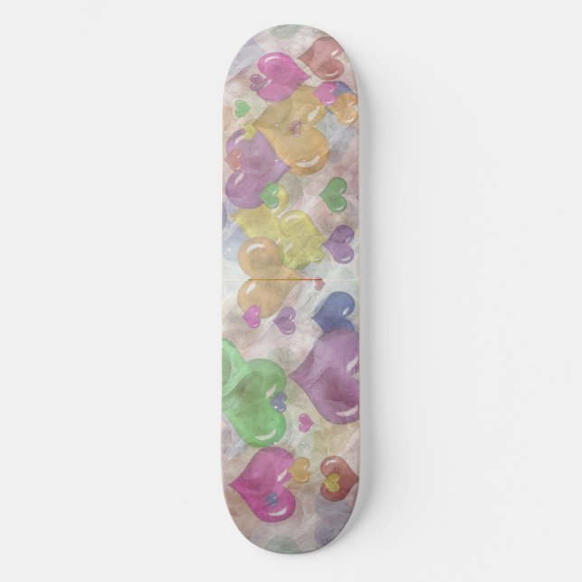 Crazy Pattern Rainbow Hearts Girls Skatedeck Skateboard (Front)