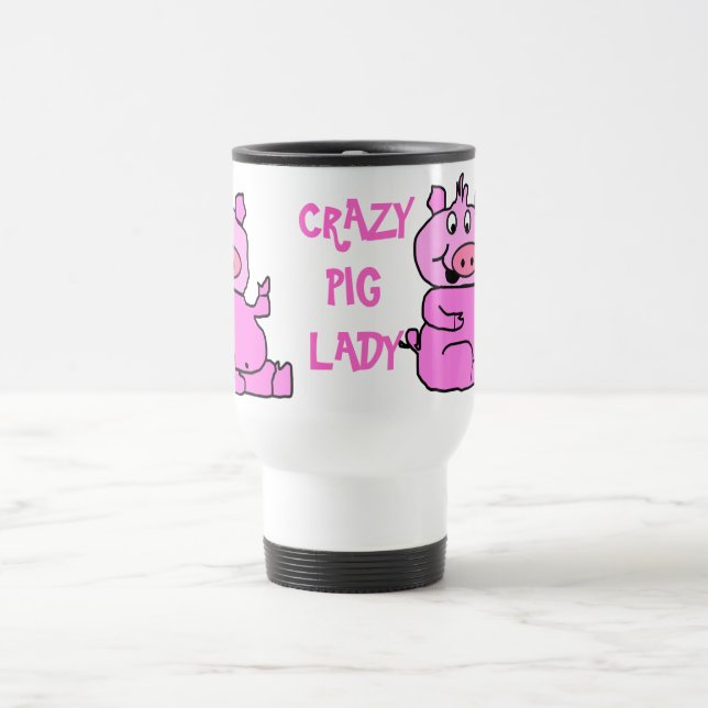 "Crazy Pg Lady" Pink Cartoon Pig Aluminium  Mug (Center)