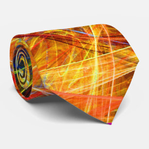 CRAZY PHOTON Abstract OrangeYellow Fractal Swirls Tie