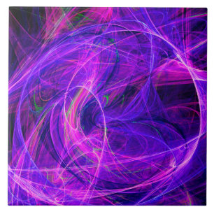 CRAZY PHOTON Abstract Purple Blue Fractals,Swirls Tile