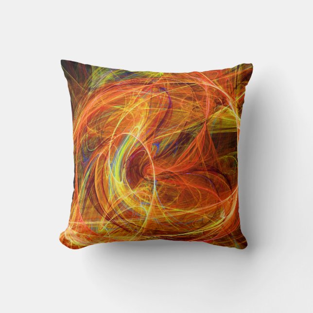 CRAZY PHOTON Abstract Red Yellow Fractals,Swirls Cushion (Front)