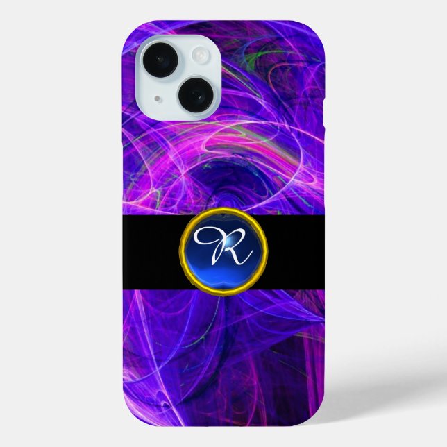 CRAZY PHOTON BLUE SAPPHIRE GEM STONE MONOGRAM Case-Mate iPhone CASE (Back)