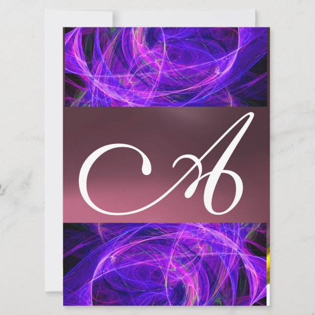 CRAZY PHOTON MONOGRAM purple black Invitation (Front)