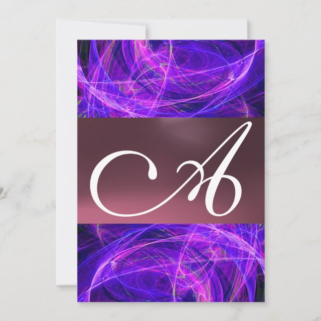 CRAZY PHOTON MONOGRAM purple black Invitation (Front)