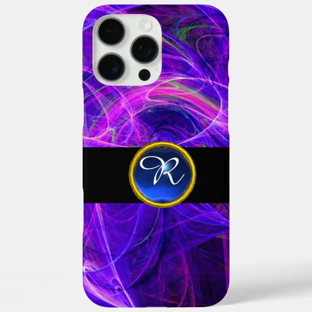 CRAZY PHOTON PURPLE BLUE GEM MONOGRAM Abstract Case-Mate iPhone Case (Back)