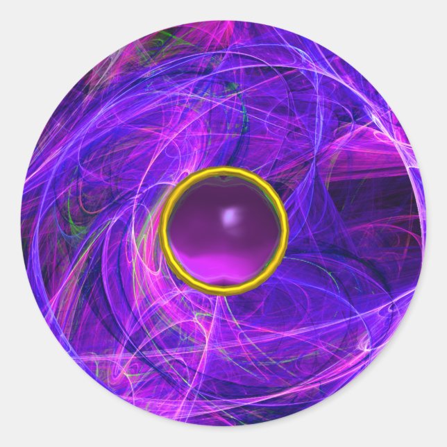 CRAZY PHOTON Purple Gemstone Blue Fractals,Swirls Classic Round Sticker (Front)