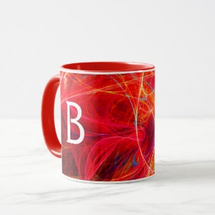 CRAZY PHOTON Red Yellow Fractal Swirls Monogram Mug