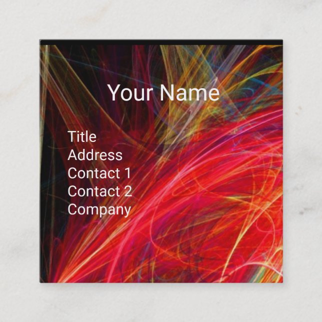 CRAZY PHOTON Vibrant Red Brown Yellow Swirls Square Business Card (Front)