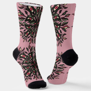 Crazy pink witch creepy nature psychedelic socks