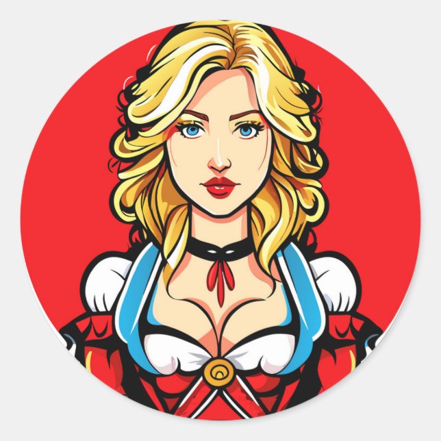 Crazy pinup girl classic round sticker (Front)