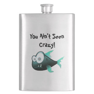 Crazy Piranha, Weird Funny Cartoon Fish Design Hip Flask
