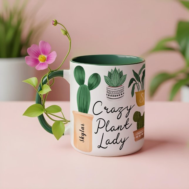 Crazy Plant Lady | Chic Watercolor Potted Plants Coffee Mug (Crazy Plant Lady | Chic Watercolor Potted Plants Coffee Mug)