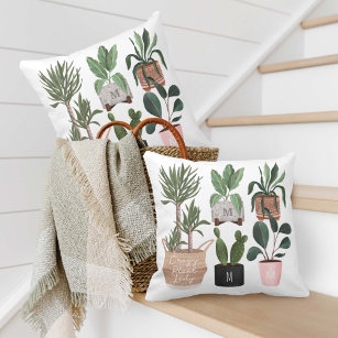 Crazy Plant Lady | Chic Watercolor Potted Plants Cushion