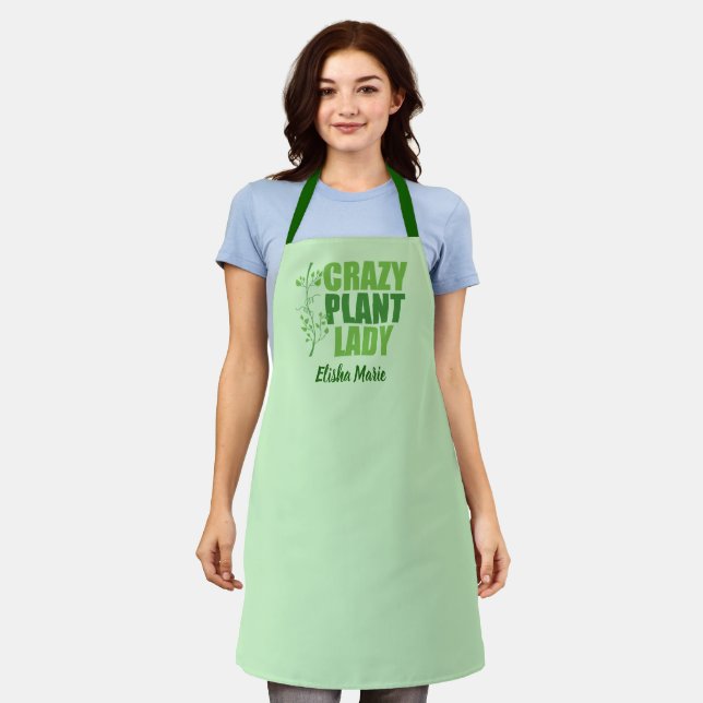 Crazy Plant Lady Cute Green Botanist Apron (Worn)