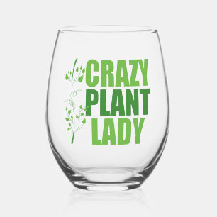 Crazy Plant Lady Cute Green Botanist Stemless Wine Glass