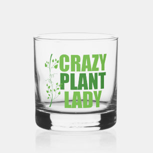 Crazy Plant Lady Cute Green Botanist Whiskey Glass