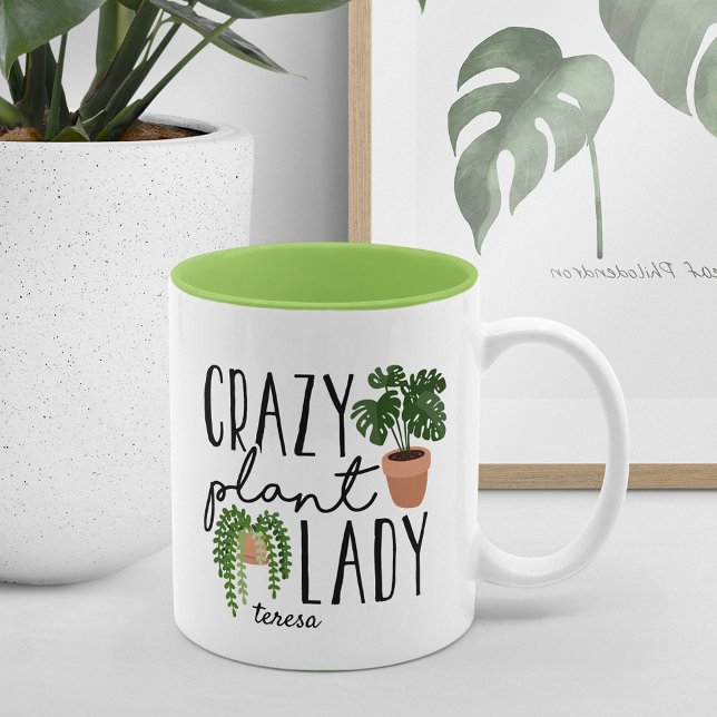 Crazy Plant Lady | Funny Personalized Plant Lovers Two-Tone Coffee Mug (Creator Uploaded)