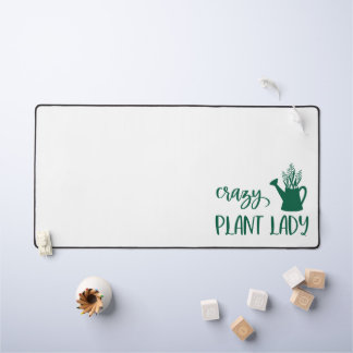 Crazy Plant Lady Green on White Background Desk Mat