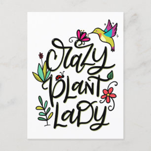 Crazy Plant Lady, Hand Lettered Postcard