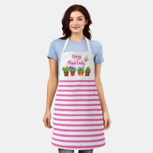 Crazy Plant Lady / Pink Stripe with Flower Pots Apron