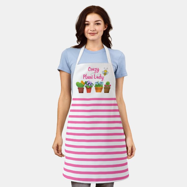 Crazy Plant Lady / Pink Stripe with Flower Pots Apron (Worn)