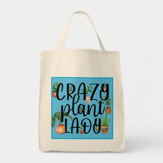 Crazy Plant Lady Tote Bag with Potted Plants (Front)