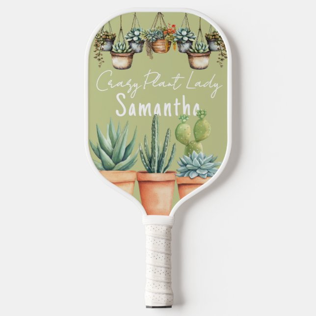 Crazy Plant Lady Watercolor Potted Succulents Pickleball Paddle (Front)