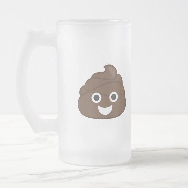 Crazy Poop Emoji Frosted Glass Beer Mug (Left)