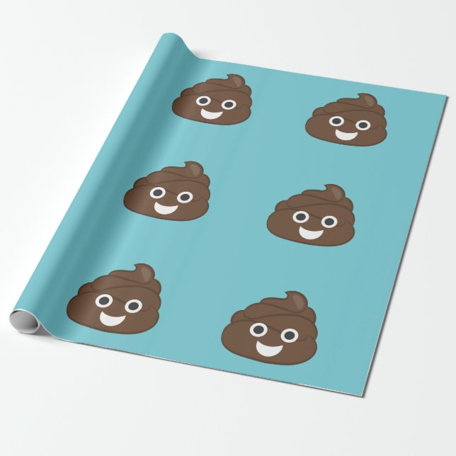 Crazy Poop Emoji Wrapping Paper (teal) (Unrolled)