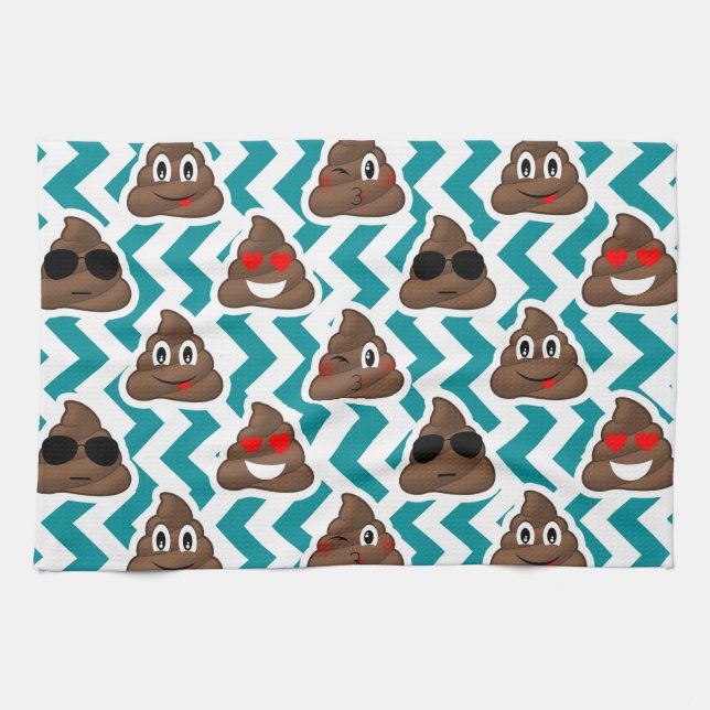 Crazy Poop Emojis Teal Patterned Tea Towel (Horizontal)