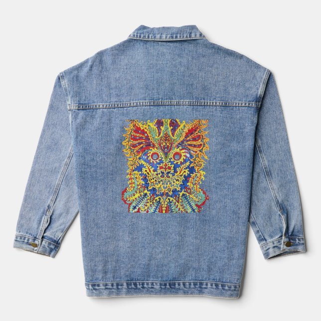 Crazy Psychedelic Cats Eyes Louis Wain T-Shirt Denim Jacket (Back)