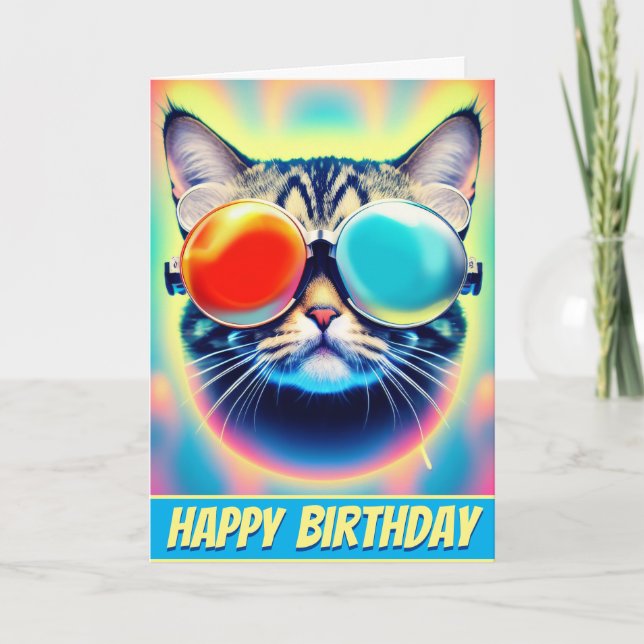 Crazy Psychedelic Psychonaut Kitty Cat Card (Front)