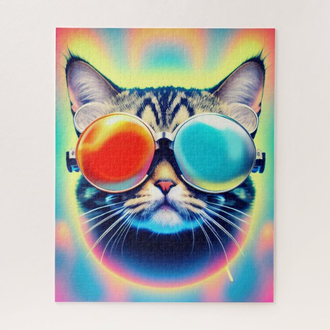 Crazy Psychedelic Psychonaut Kitty Cat Jigsaw Puzzle (Vertical)