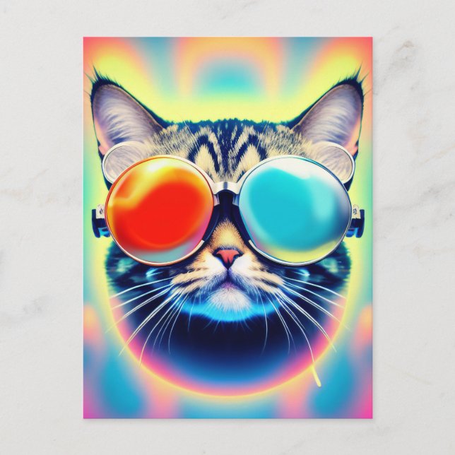 Crazy Psychedelic Psychonaut Kitty Cat Postcard (Front)