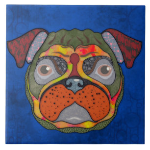 Crazy Pug dog face Ceramic Tile