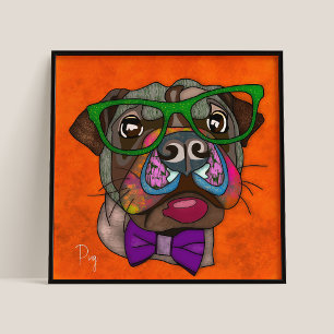 Crazy Pug dog face-hand-painted Poster