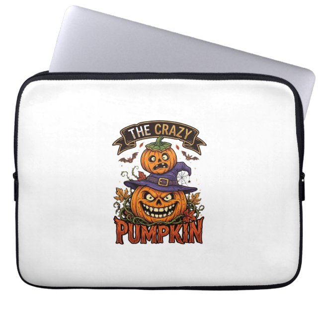 Crazy Pumpkin Halloween Witch Hat Bats Laptop Sleeve (Front)