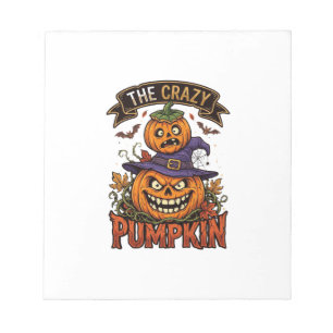 Crazy Pumpkin Halloween Witch Hat Bats Notepad